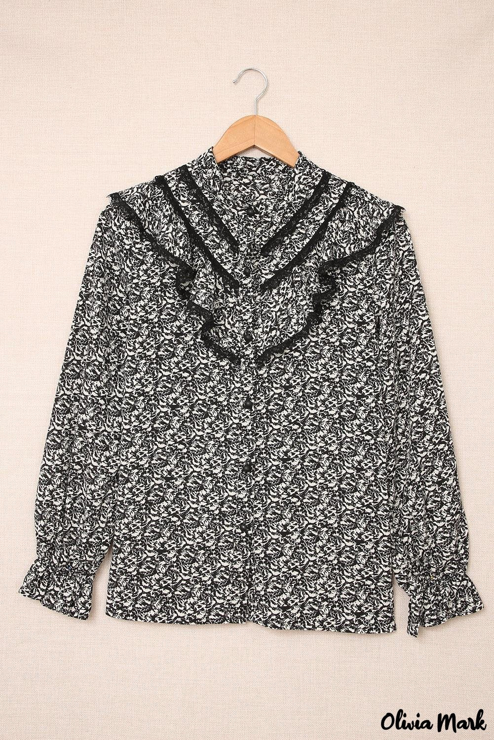 Deanwangkt - Black French shirt with floral print and ruffles - Deanwangkt