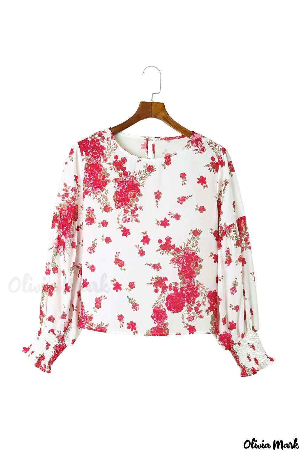 Deanwangkt - Pink floral blouse with round neck and bishop sleeves - Deanwangkt