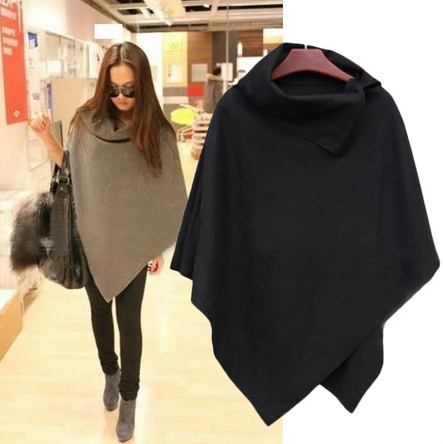 Christmas Gift 4 Colors Women Coat Poncho Autumn Winter Casual Overcoat Zipper Loose Pullover Cloak Sweater Cape Outwear - Deanwangkt