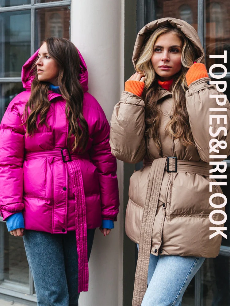 Christmas Gift Deanwangkt Winter Hooded Puffer Jacket Coat Women Parkas belt jacket oversized outwear women clothing - Deanwangkt