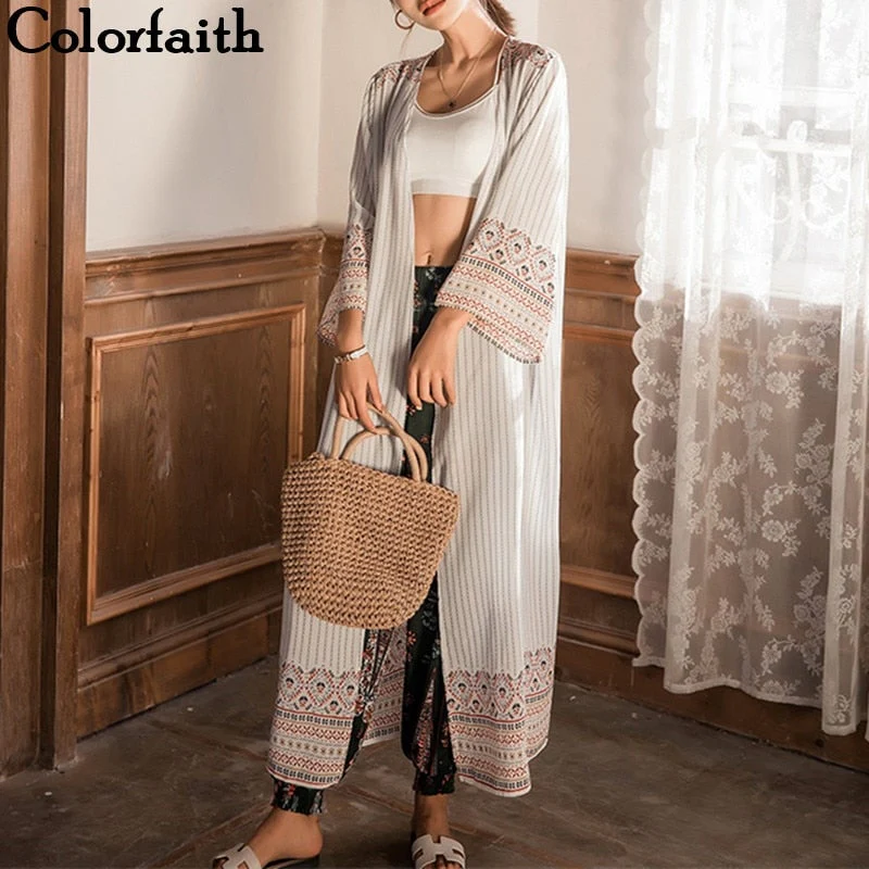 Christmas Gift Deanwangkt Kimono Cardigans Fashion Chiffon Summer Tribal Retro Printed Long Blouses Ladies Shirts Women Clothing CA8091 - Deanwangkt