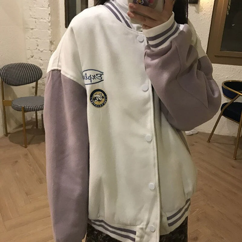 Christmas Gift Deanwangkt Spring PINK Coat American Baseball Bomber Students Jacket Loose Men Women Couples Tops Harajuku Plus Size Streetwear Be Free - Deanwangkt