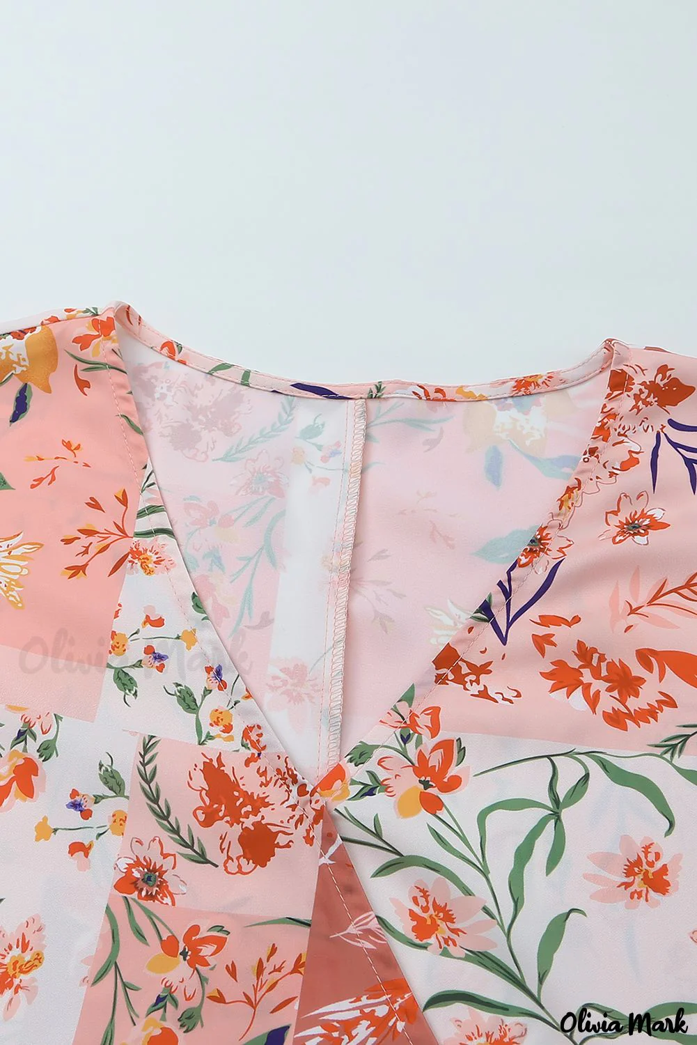 Deanwangkt - Multicolor Patchwork Floral Print V-Neck Wrap Blouse - Deanwangkt