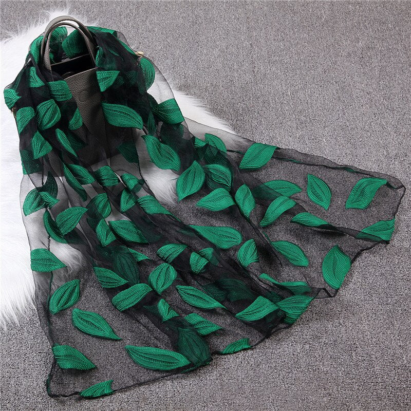 Christmas Gift Deanwangkt New Spring Summer Scarf Women Fashion Leaf Cut Flowers Scarves Elegant Lady's Beach Cove Up Winter Scarf For Women Shawl - Deanwangkt