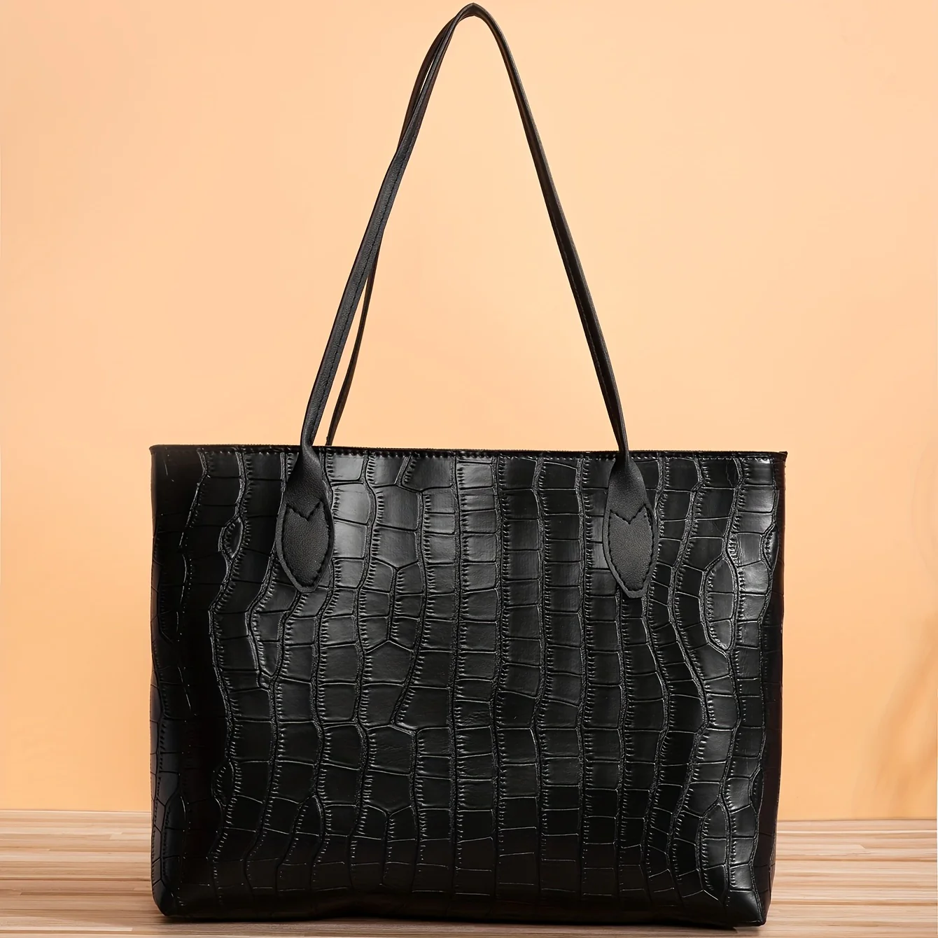 deanwangkt  Classic Large Capacity Tote Bag, Crocodile Embossed Shoulder Bag, Women's Versatile Bag For Work & Commute - Deanwangkt