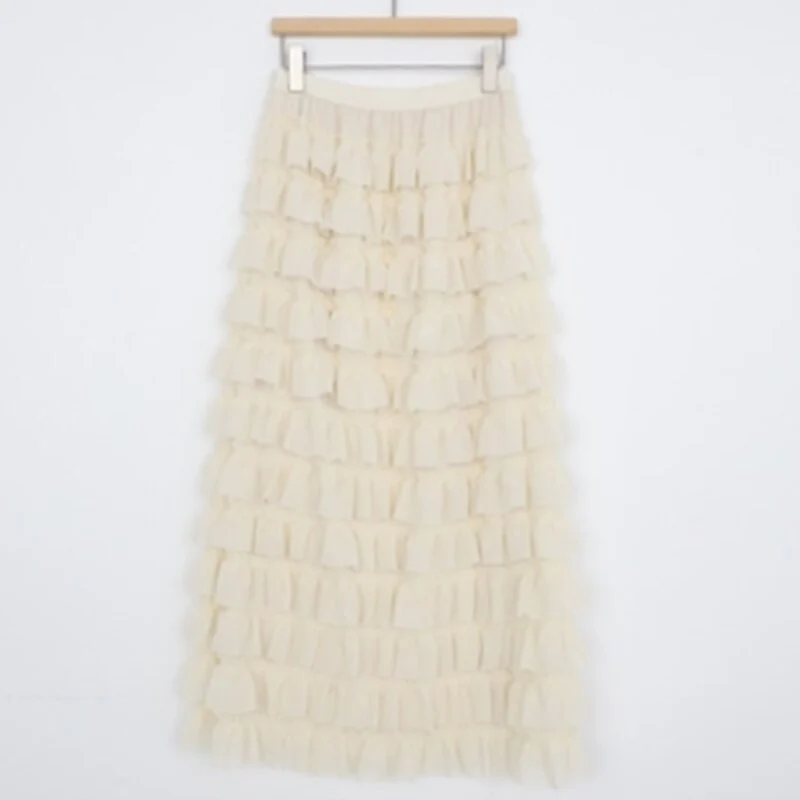 Christmas Gift Deanwangkt early spring cascading ruffles simple solid a-line skirt all-match basic spring outgoing skirt Deanwangkt new female skirt - Deanwangkt