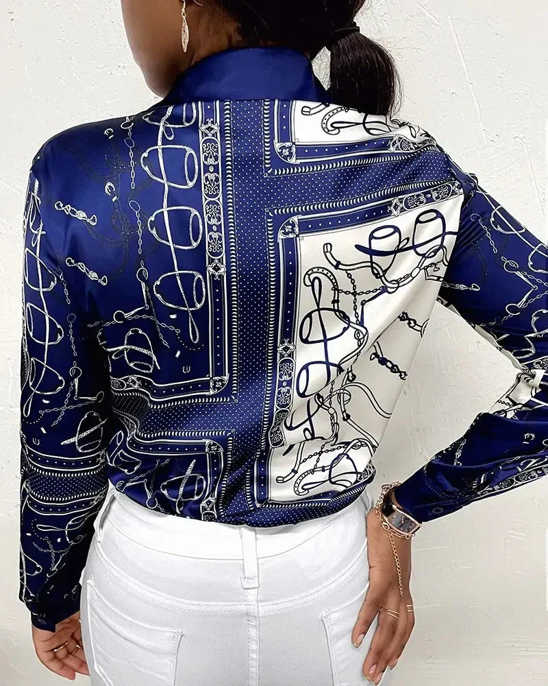 Deanwangkt - Scarf Print Button-Up Long Sleeve Shirt - Deanwangkt