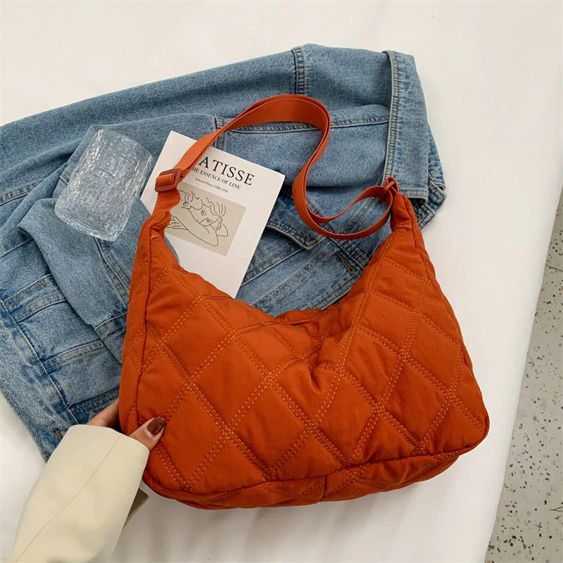 Back to college Deanwangkt AVEURI Women Soft Nylon Side Bags In Trend Brand Quilted Luxury Big Handbags Lady Shoulder Bucket Crossbody Bags Designer Brand - Deanwangkt