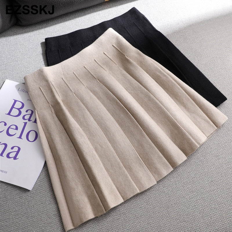Christmas Gift Deanwangkt Autumn winter a-line thick short SWEATER Skirt Women  good quality cute pleated mini skirt female elegant  knit skirt - Deanwangkt