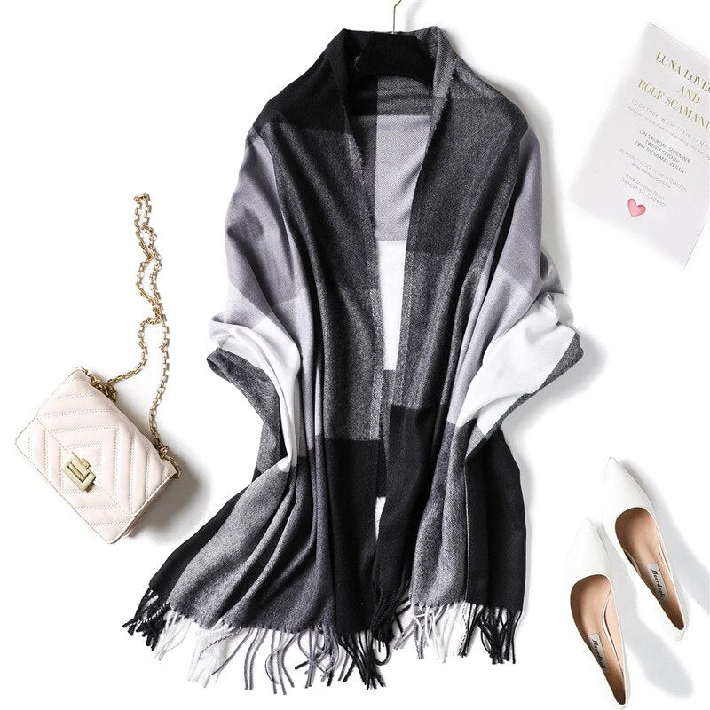 Christmas Gift Deanwangkt warm winter scarf for lady fashion plaid cashmere scarves women shawls and wraps thick high quality pashmina neck bandana - Deanwangkt