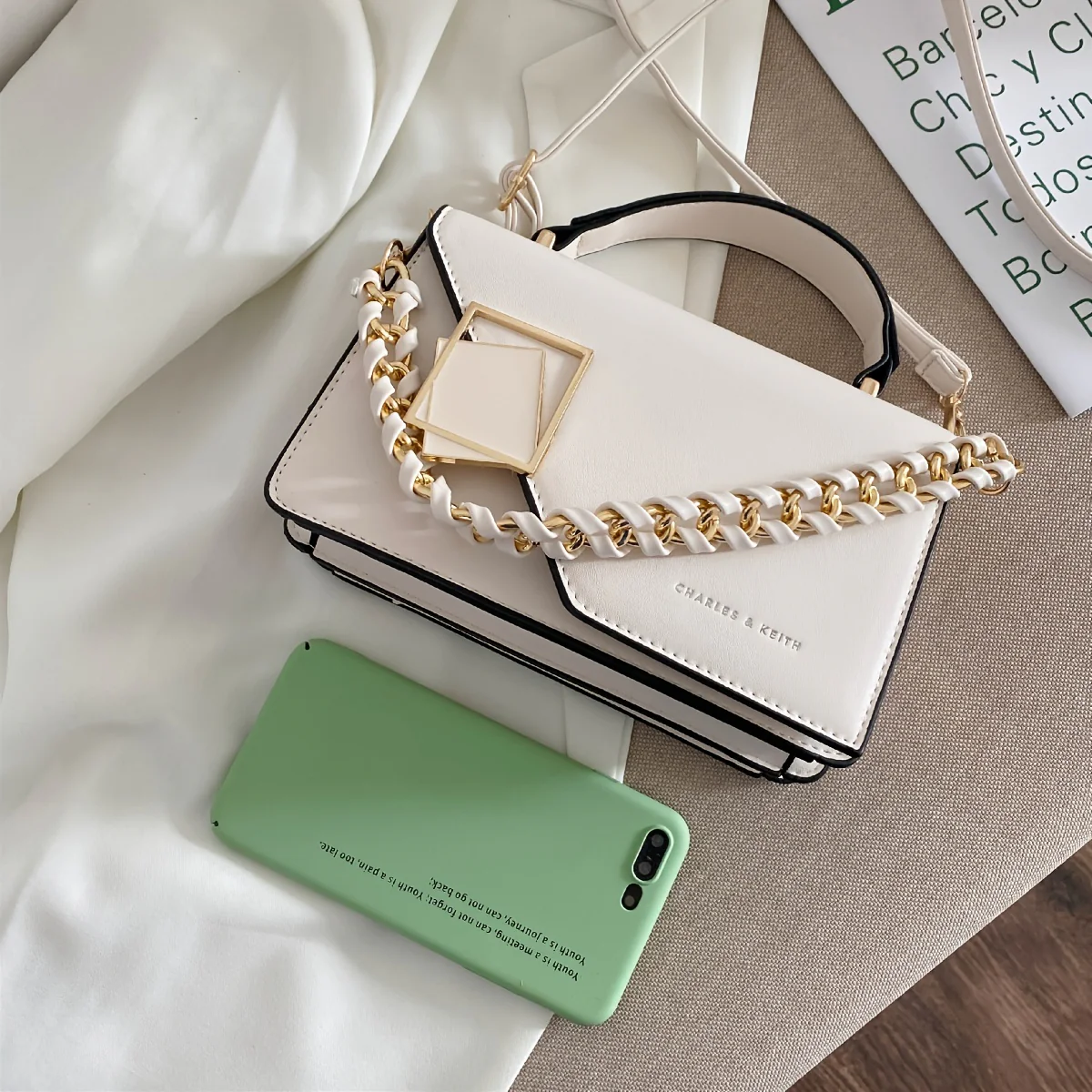 deanwangkt-1  Metal Decor Square Handbag, Mini Chain Flap Purse, Women's Faux Leather Crossbody Bag (7.9*5.1*3.1) Inch - Deanwangkt