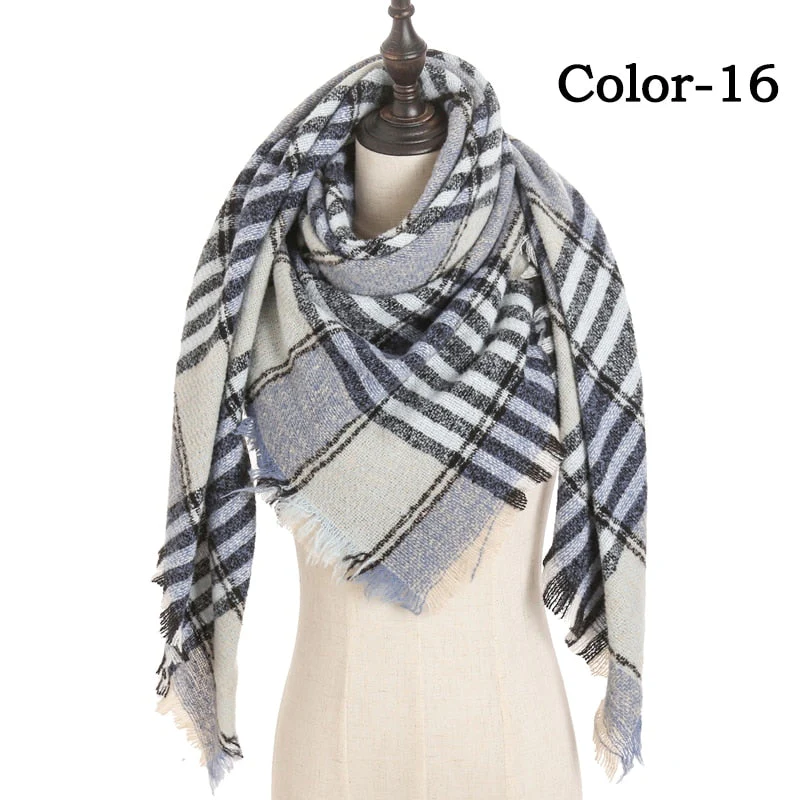 Christmas Gift Deanwangkt New Winter Knitted Scarf Cashmere Pashmina Women Warm Neck Scarves Shawls Plaid Wraps Triangle Stoles Lady Bandana - Deanwangkt