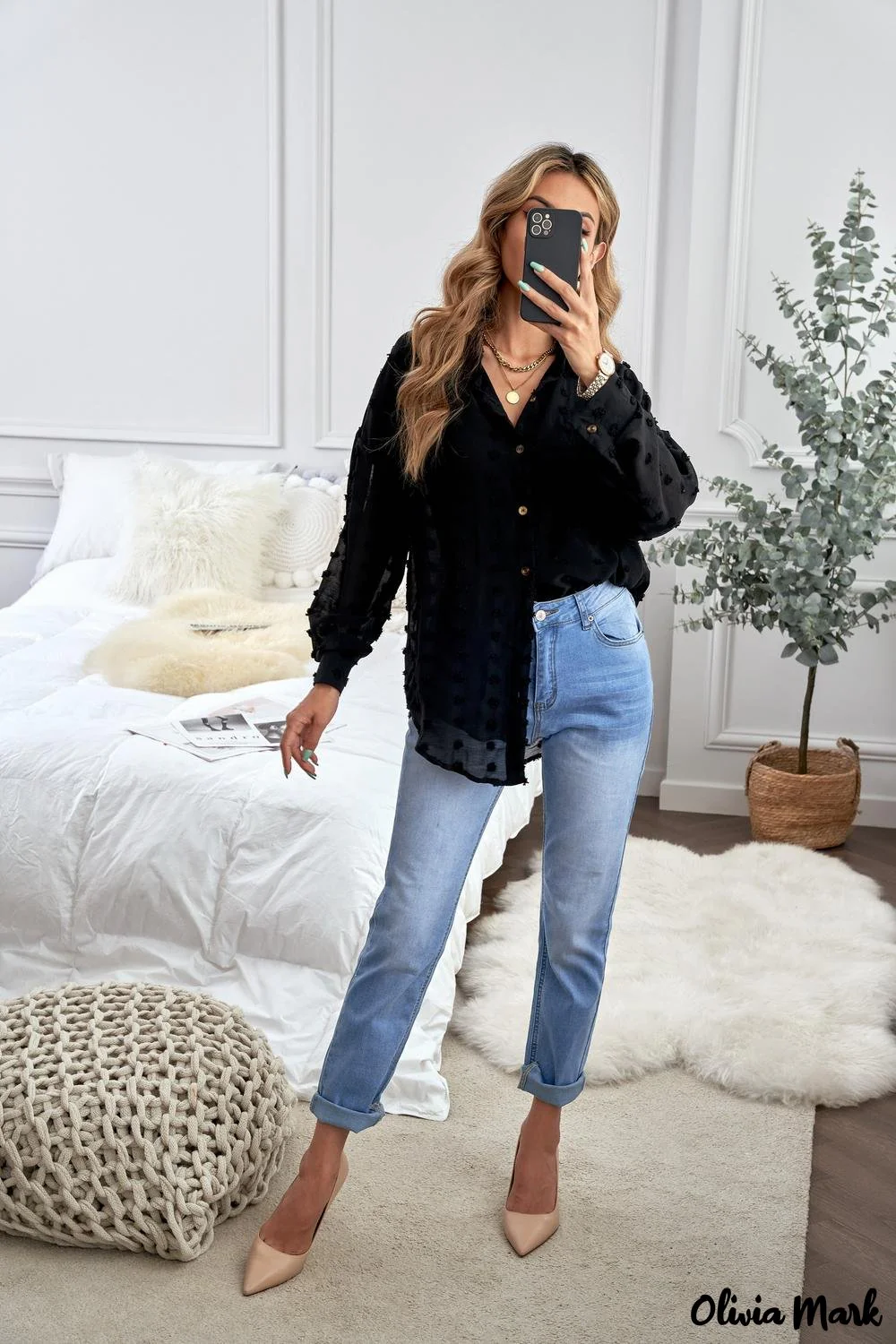 Deanwangkt - Green Polka Dot Long Sleeve Button Pocket Shirt - Deanwangkt