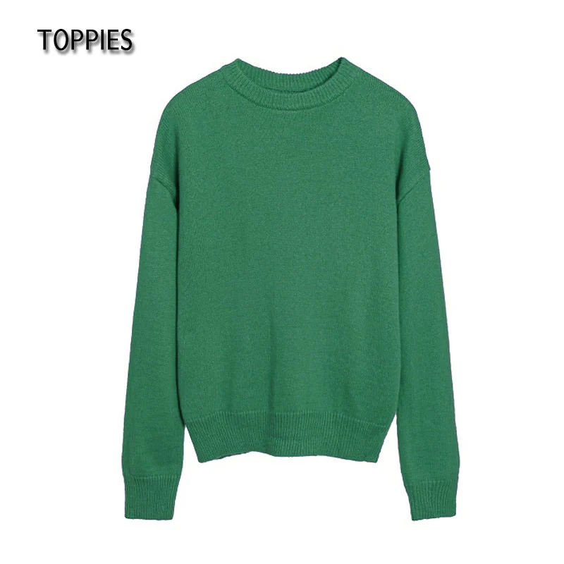 Christmas Gift  Deanwangkt Autumn Winter 15% Wool Sweater Solid Green Round Neck Sweater Soft Warm Knitted Tops - Deanwangkt
