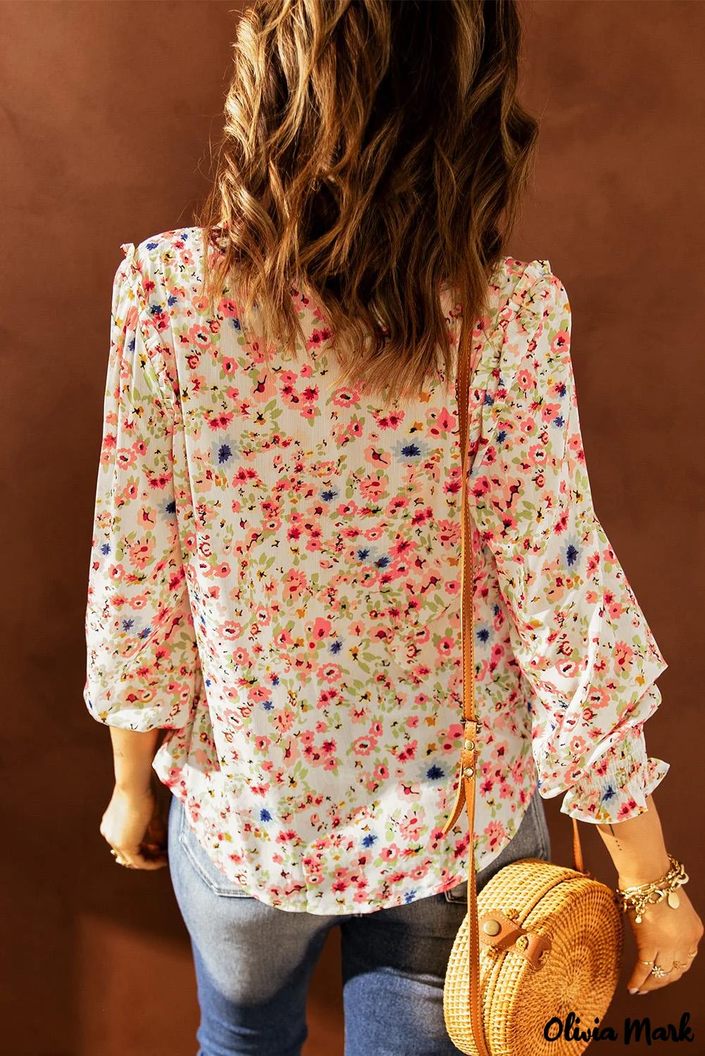 Deanwangkt - Floral Print V-Neck Long Sleeve Shirt - Deanwangkt