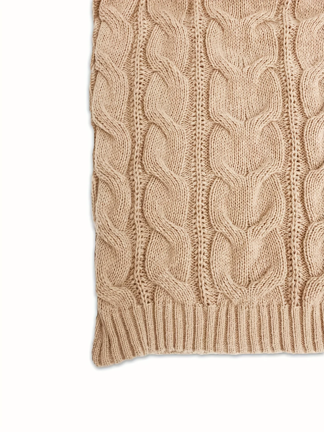 deanwangkt-1 Solid Cable Knit Sweater Dress, Casual High Neck Long Sleeve Dress, Women's Clothing - Deanwangkt