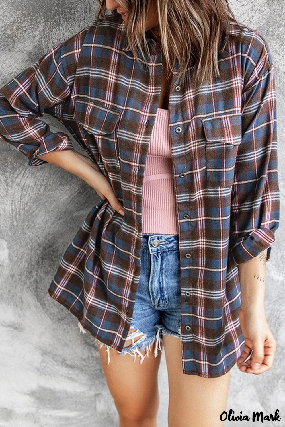 Deanwangkt - Brown Plaid Long Sleeve Button Pocket Shirt - Deanwangkt