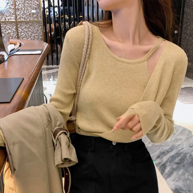 Christmas Gift Autumn Knitted Sweater Women Casual Long Sleeve Thin Slim Y2k Crop Tops Pullover Female Korean Fashion Elegant Jumpers - Deanwangkt