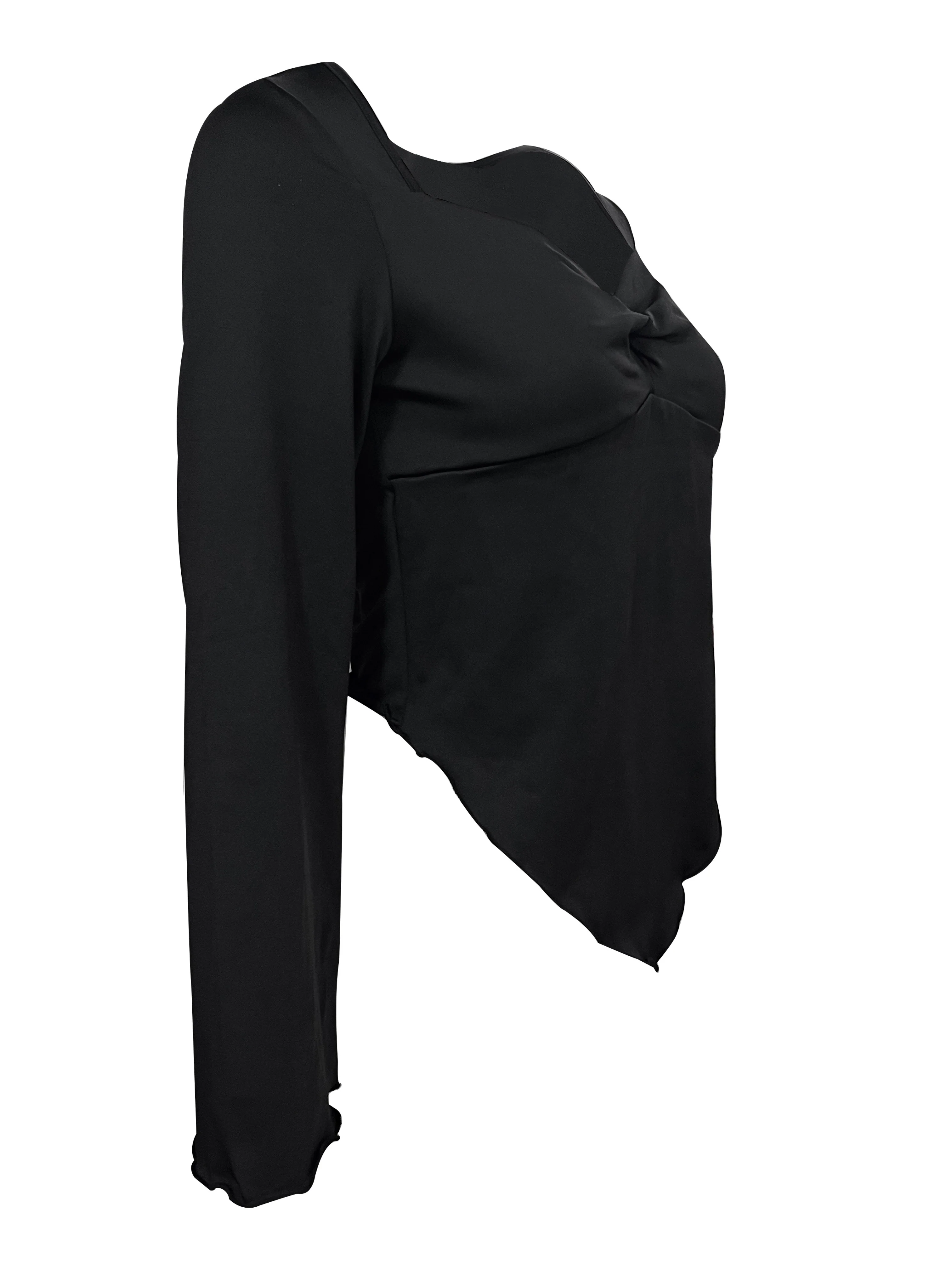 deanwangkt-1  Hanky Hem Twist Front Top, Elegant Flare Sleeve T-Shirt For Spring & Fall, Women's Clothing - Deanwangkt