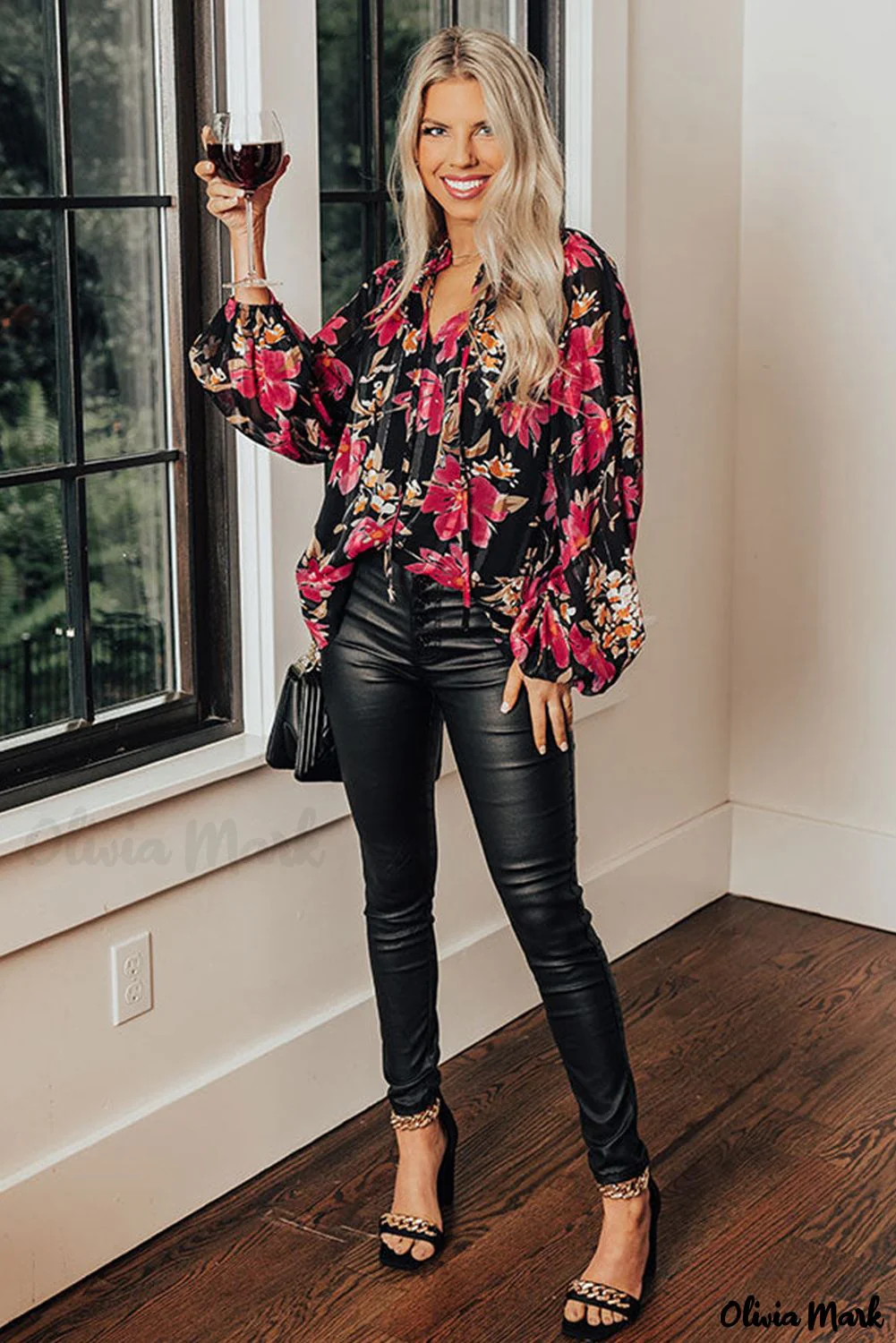 Deanwangkt - Black Floral Ruffle Collar Blouse - Deanwangkt