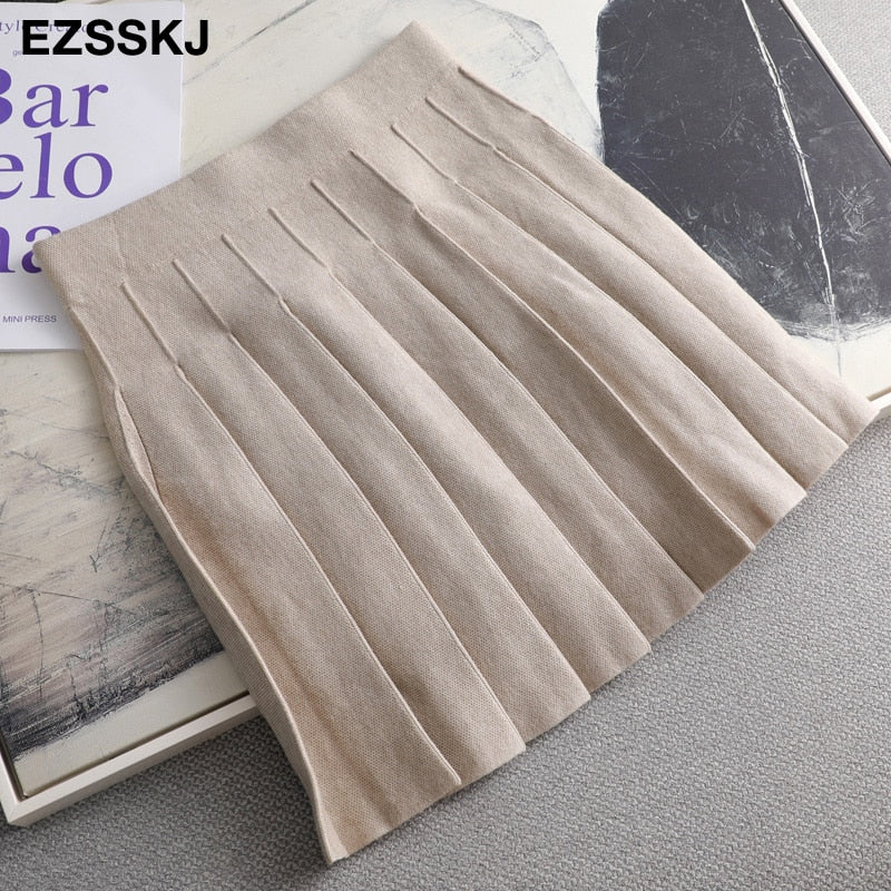Christmas Gift Deanwangkt Autumn winter a-line thick short SWEATER Skirt Women  good quality cute pleated mini skirt female elegant  knit skirt - Deanwangkt