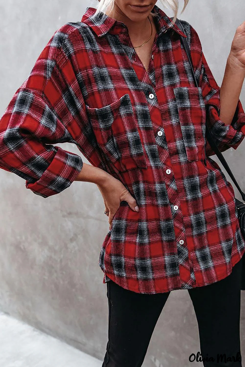 Deanwangkt - Red cotton blend plaid button-up shirt with chest pockets - Deanwangkt