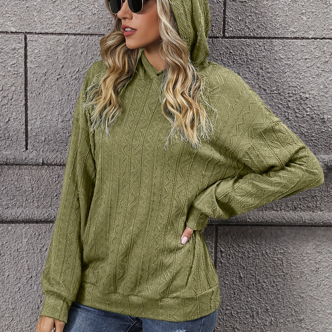 deanwangk Solid Drop Shoulder Hoodie, Casual Long Sleeve Hoodies Sweatshirt, Women's Clothing - Deanwangkt