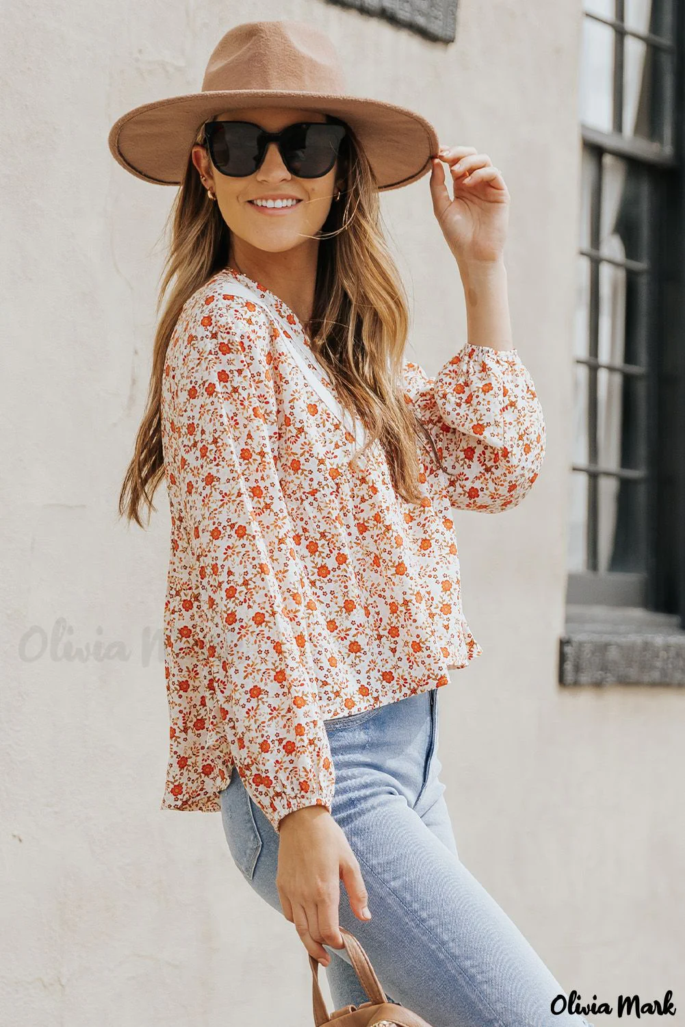 Deanwangkt - Red Floral Print Lace V-Neck Blouse - Deanwangkt