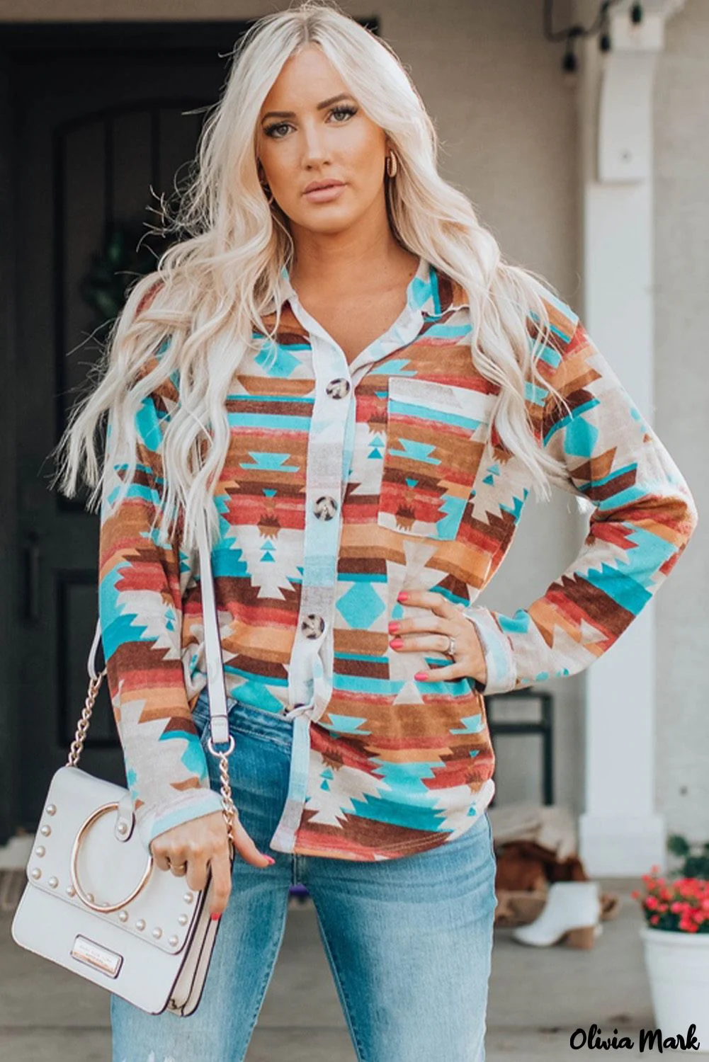 Deanwangkt - Multicolor Aztec Print Long Sleeve Shirt With Button Chest Pocket - Deanwangkt