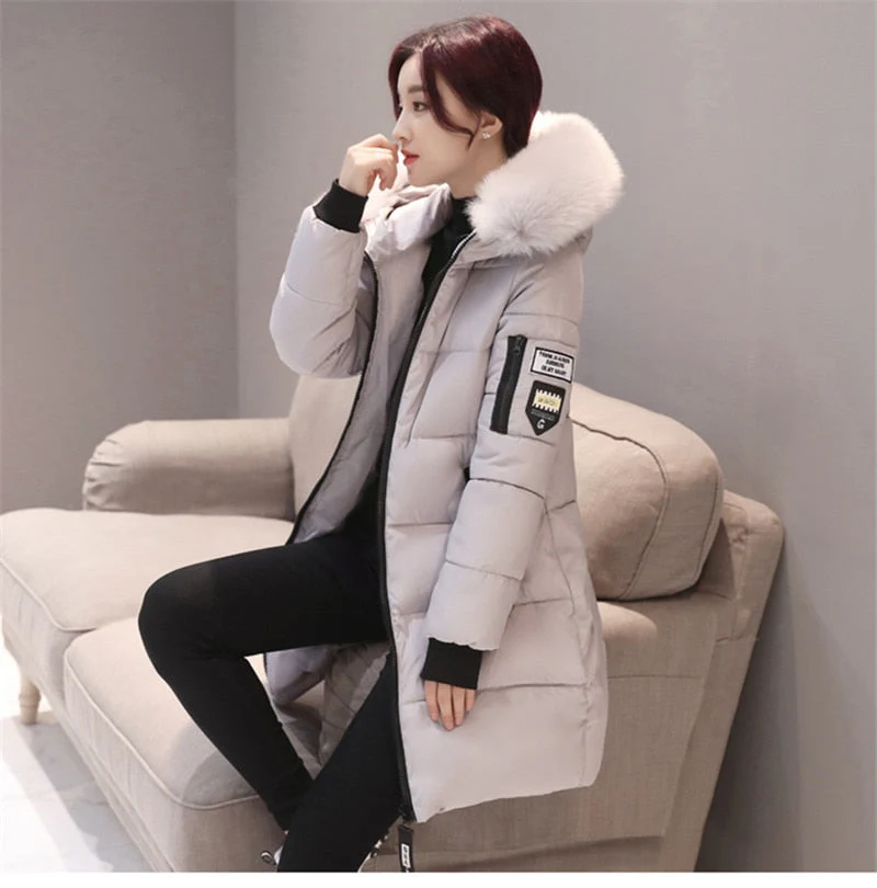 Christmas Gift Deanwangkt Women Parkas Winter Ladies Casual Long Coats Woman Jackets Winter Women Hooded Fur Collar Cotton Parkas Warm Coat Outwear - Deanwangkt