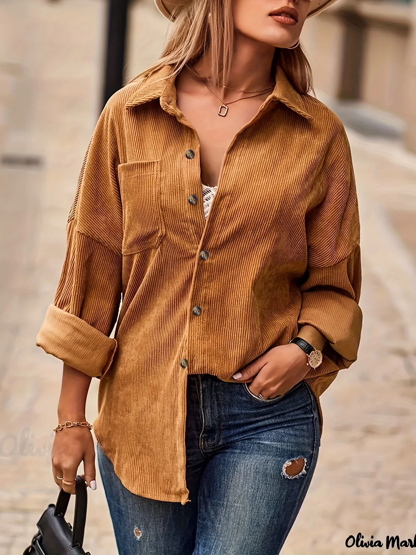 Solid Button Front Pocket Shirt, Casual Long Sleeve Shirt For Spring & Fall, Women's Clothing - Deanwangkt