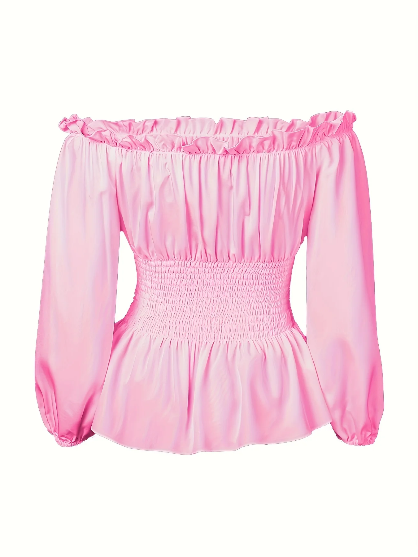 Off Shoulder Ruffle Trim Blouse, Casual Solid Long Sleeve Tie Front Blouse, Women's Clothing - Deanwangkt