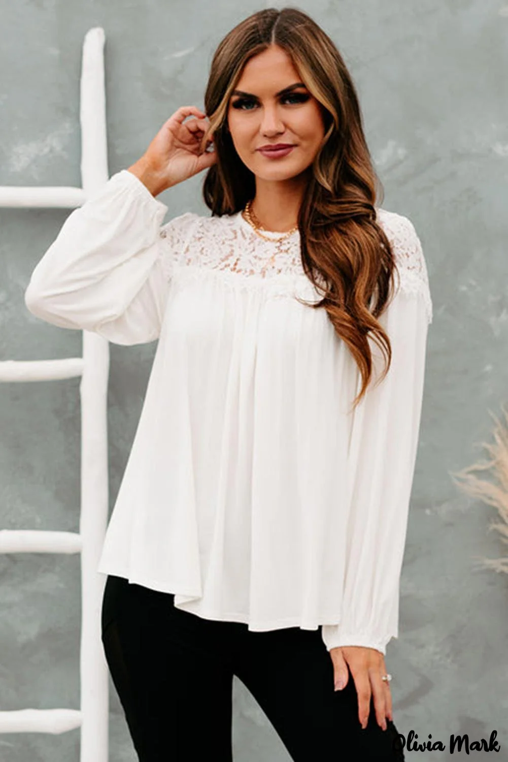 Deanwangkt - White long sleeve top with lace details - Deanwangkt