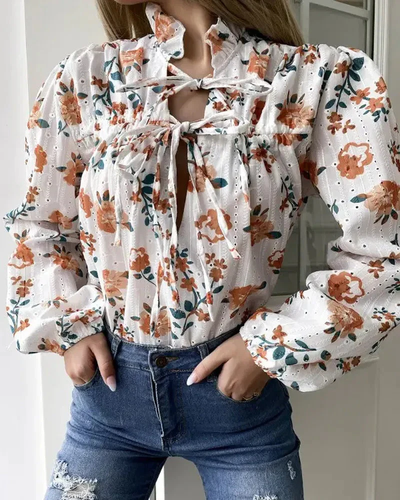 Deanwangkt - Ruched tie front blouse in floral print - Deanwangkt