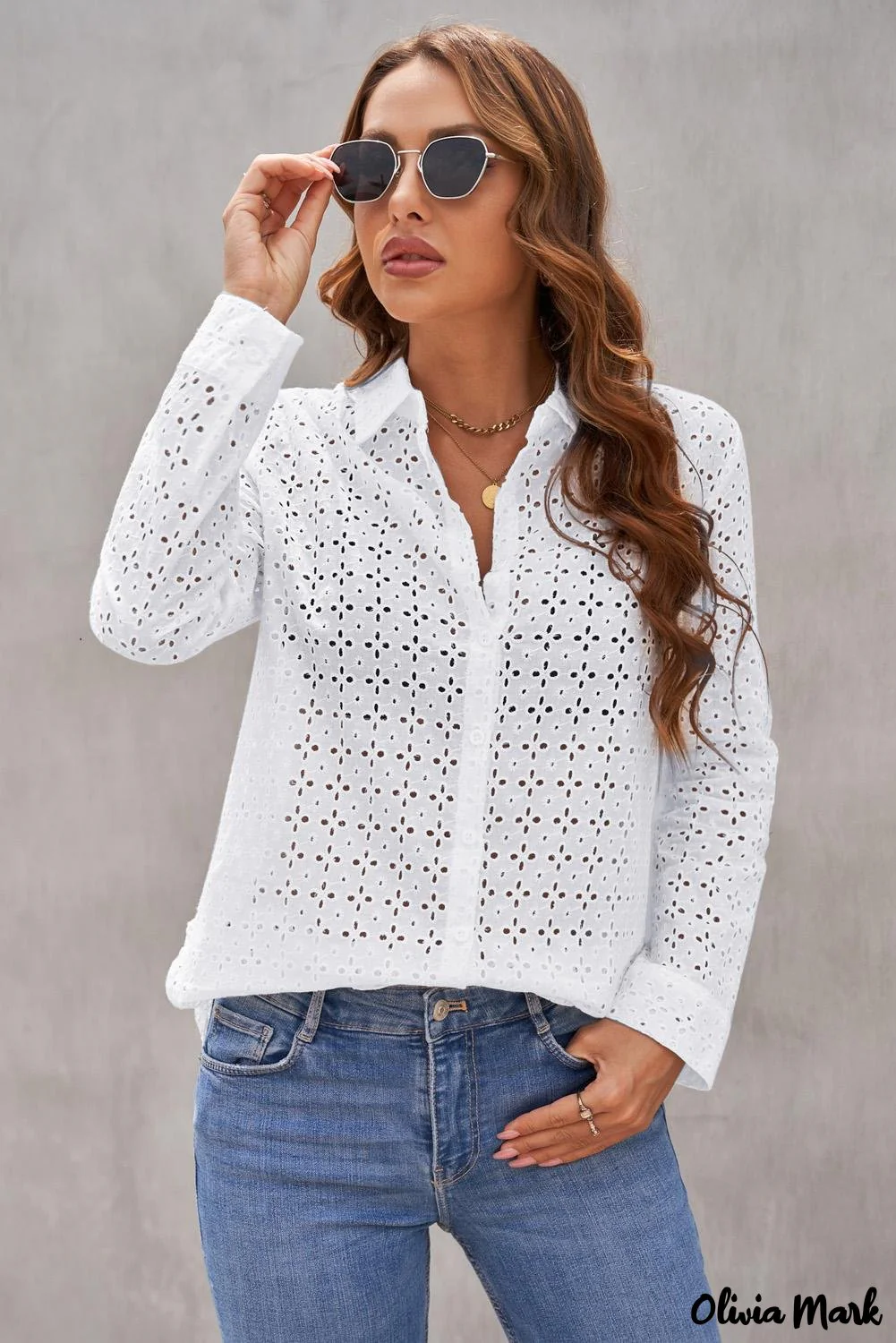 Deanwangkt - Black Hollow Out Floral Eyelet Long Sleeve Shirt - Deanwangkt