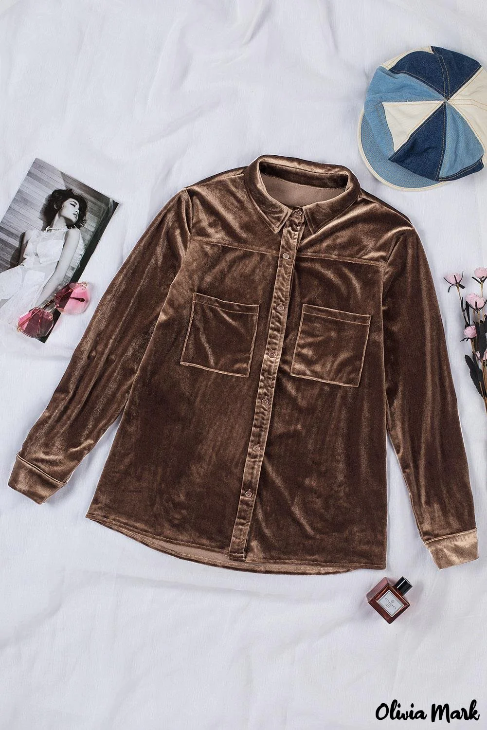Deanwangkt - Navy Velvet Button Pocket Long Sleeve Shirt - Deanwangkt