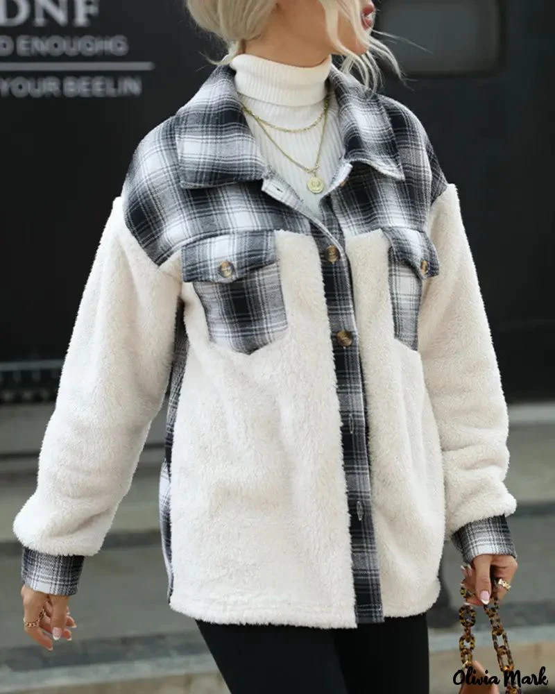 Deanwangkt - Fuzzy Color Block Plaid Button-Down Track Jacket - Deanwangkt