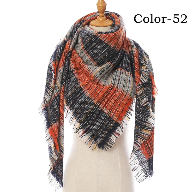 Christmas Gift Deanwangkt New Winter Knitted Scarf Cashmere Pashmina Women Warm Neck Scarves Shawls Plaid Wraps Triangle Stoles Lady Bandana - Deanwangkt