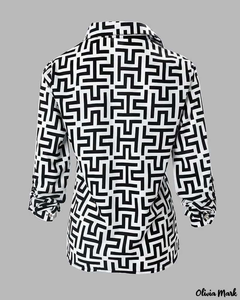 Deanwangkt - Geometric Print Long Sleeve Button Down Shirt - Deanwangkt