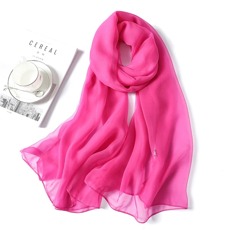 Christmas Gift Deanwangkt spring summer women silk scarf fashion solid long size beach stoles female foulard shawls neck wrap pure hijabs scarves - Deanwangkt