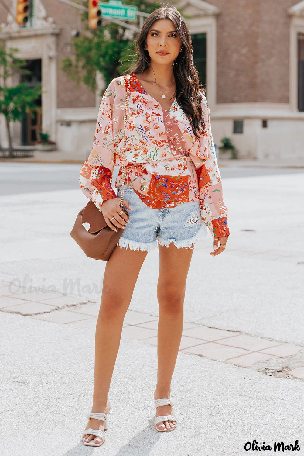 Deanwangkt - Multicolor Patchwork Floral Print V-Neck Wrap Blouse - Deanwangkt