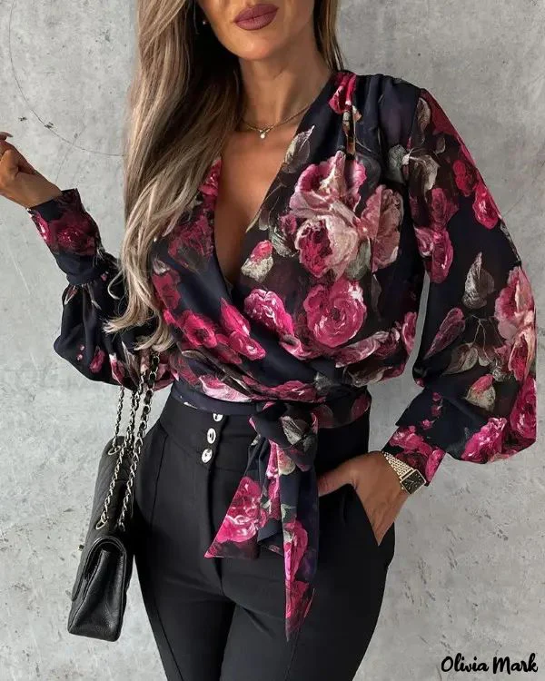 Deanwangkt - Tie Detail Floral Print Wrap Top - Deanwangkt