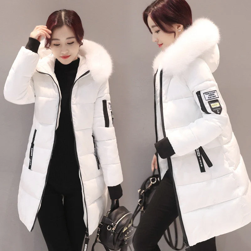 Christmas Gift Deanwangkt Women Parkas Winter Ladies Casual Long Coats Woman Jackets Winter Women Hooded Fur Collar Cotton Parkas Warm Coat Outwear - Deanwangkt