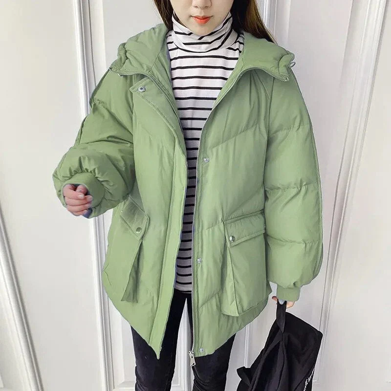 Christmas Gift Deanwangkt New Short Winter Jacket Women Warm Hooded Down Cotton Jacket Parkas Female Casual Loose Outwear Korean Cotton-padded Coat - Deanwangkt