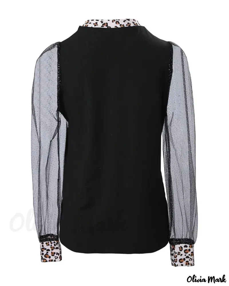 Deanwangkt - Leopard Print Contrast Mesh Long Sleeve Top - Deanwangkt