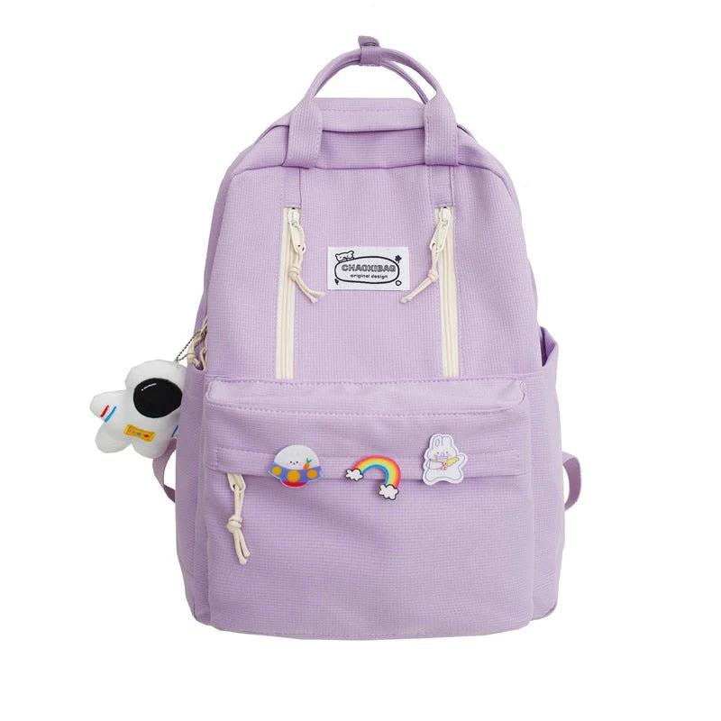 Back to school backpack Casual Nylon Student For Girls Double Zipper Designer Fancy Keychain Charms New Bag For Teenager - Deanwangkt