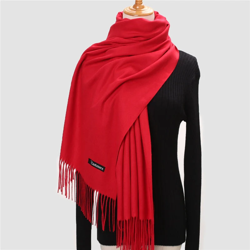 Christmas Gift Deanwangkt Winter Scarf For Women Long Warm Cashmere Scarves Hijab Solid Lady Shawl Wrap Female Pashmina Bandana Head Scarfs Echarpe - Deanwangkt