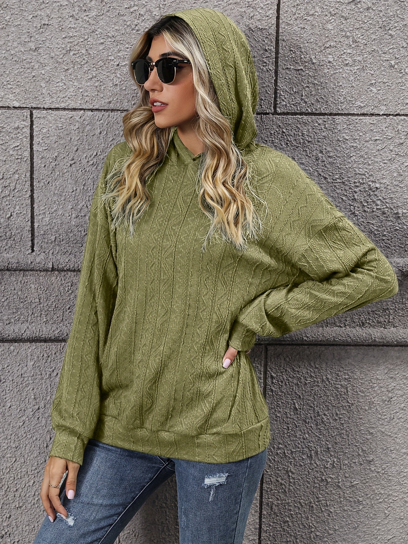 deanwangk Solid Drop Shoulder Hoodie, Casual Long Sleeve Hoodies Sweatshirt, Women's Clothing - Deanwangkt