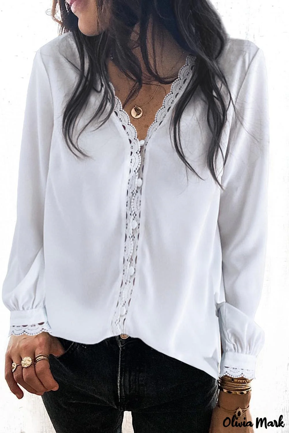 Deanwangkt - Black Crochet Lace Button Down Long Sleeve Shirt - Deanwangkt