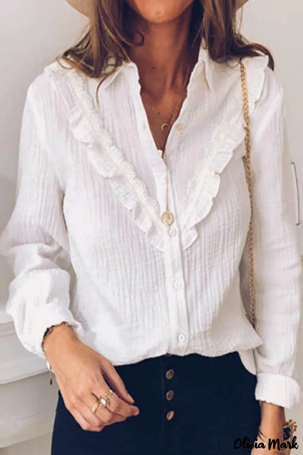 Deanwangkt - White Ruffle Crinkle Long Sleeve Shirt - Deanwangkt